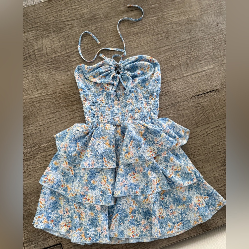 SHEIN ruffled tiered mini dress blue floral size medium
